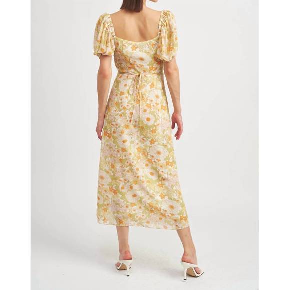 NEW EN SAISON annie midi dress in yellow multi - Picture 3 of 3